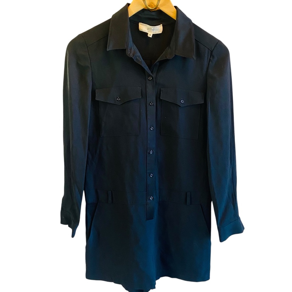 ATHE VANESSA BRUNO Black Long Sleeve Button Down Utility Romper - Picture 1 of 6